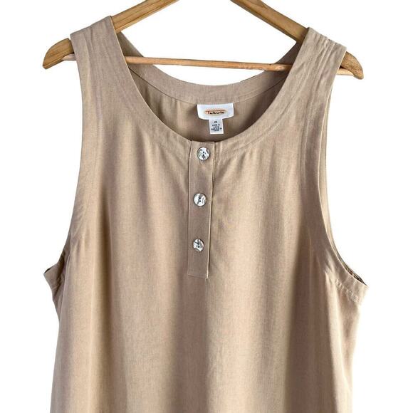 Talbots Linen Blend Scoop Neck Sleeveless Shift Maxi Dress in Tan, Size 16 - Picture 2 of 10